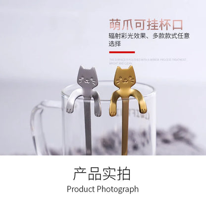 304 Stainless Steel Coffee Spoon Lovely Cute Cat Shape Teaspoon Dessert Snack Scoop Ice Cream Mini Spoons Kitchen ToolsTableware