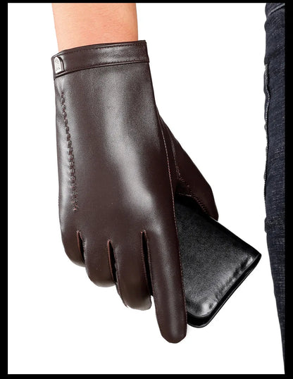 Man Genuine Leather Button Black Thick/Thin Gloves Male Commercial Business meeting MC Host Driving