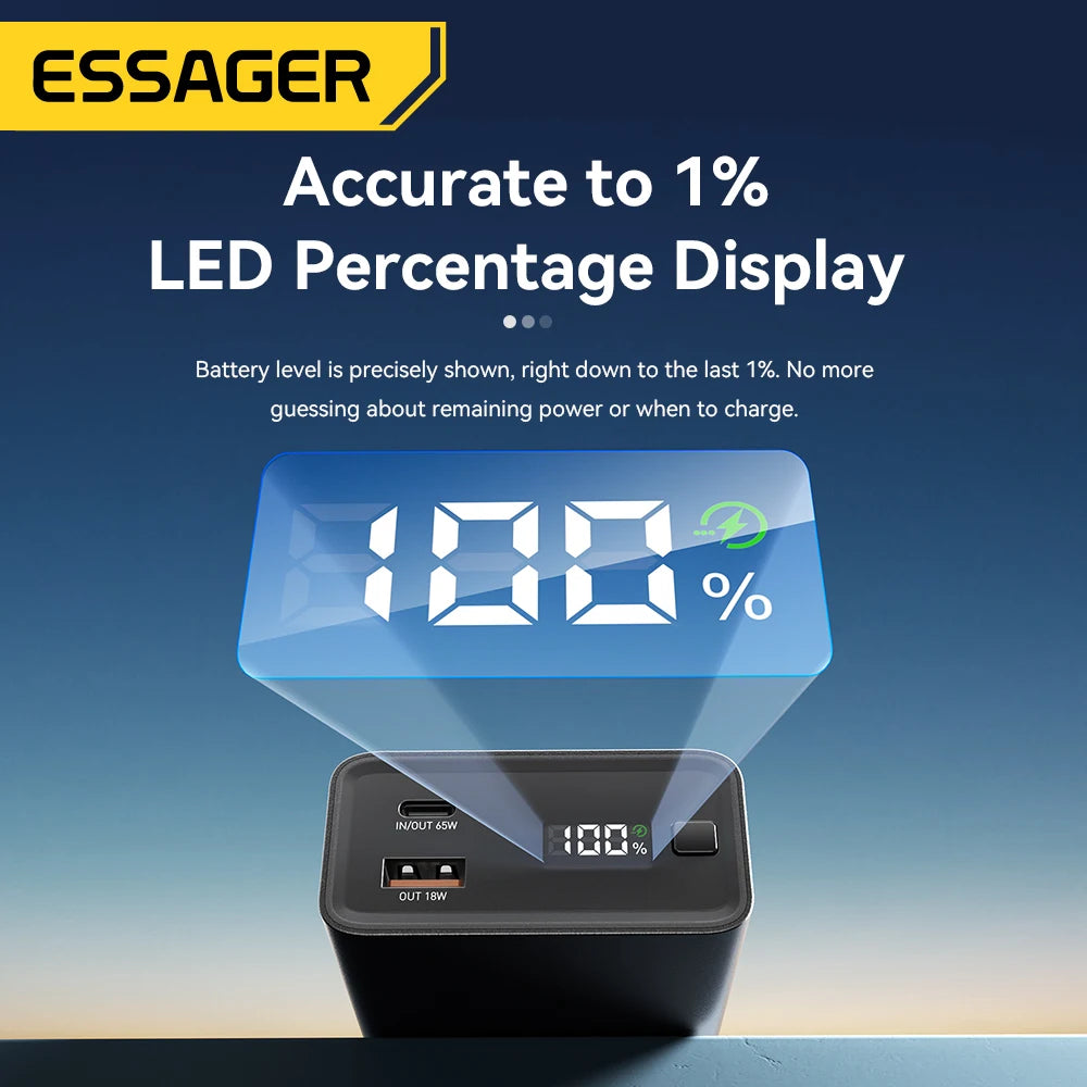 20000mAh Power Bank 65W PD Fast Charging Portable Battery with Built-in Cables & Digital Display