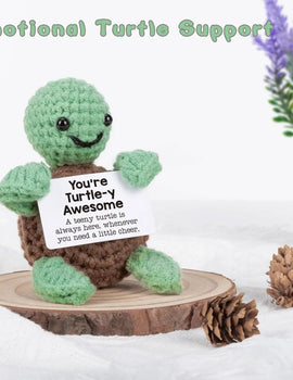 3 Pcs Cute Handmade Knitted Emotional Motivational Turtle Doll Home Room Decoration Funny Crochet Turtle With Positive Card Ornament