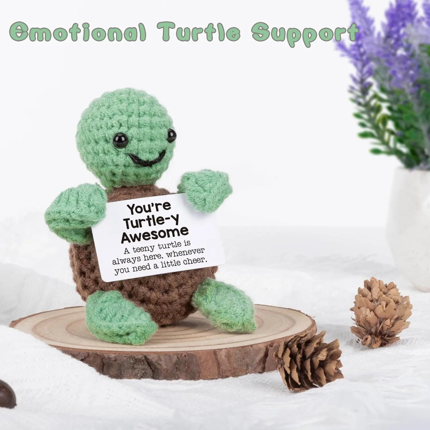 3 Pcs Cute Handmade Knitted Emotional Motivational Turtle Doll Home Room Decoration Funny Crochet Turtle With Positive Card Ornament