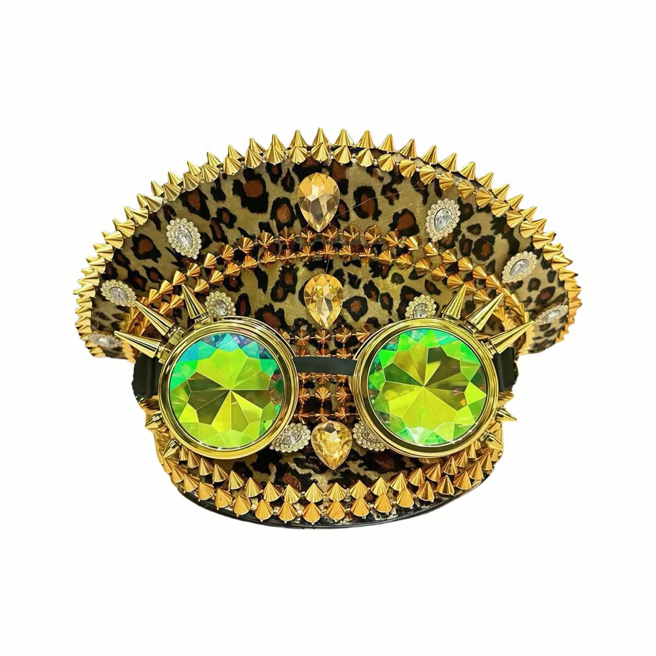 Leopard Print Steampunk Captain Hat Punk Goggles Gold Music Festival Masquerade Military Cap Costume Cosplay Accessor Unisex