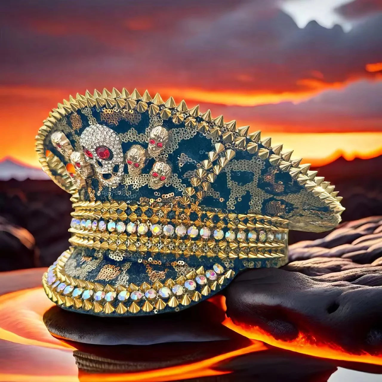 Golden Steampunk Captain Hat Rhinestone for Burning Man Festival Woman， Rave Festivals Accessories ＆ Party Caps for Man