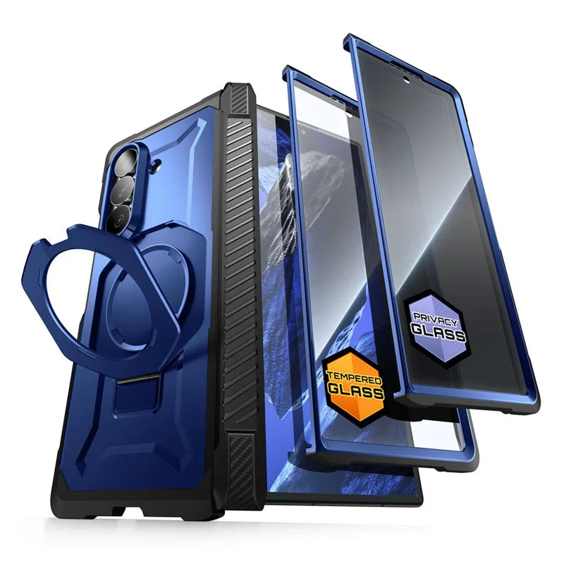 Full Body Rugged Phone Case with Magnetic Ring Kickstand and HD Clear and Privacy Screen Protectors for Samsung Galaxy Z Fold 8 Ultra