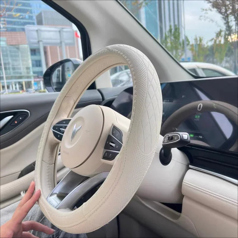 Perforated Nappa Leather Car Steering Wheel Cover 37CM 38CM