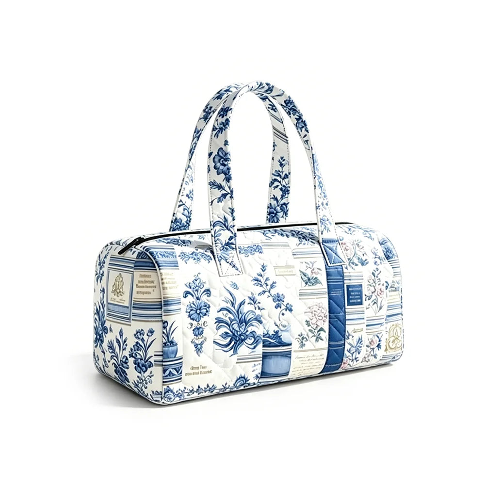 Summer Quilted Duffel Bag Tropical Vacation Carry-on Luggage Beach Travel Tote with Zipper Coconut Tree Surfboard Print Handbag