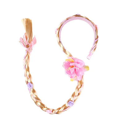 Girls Pink Blue Purple Flower Weaving Braid Headband Kids Princess Dress Up Hair Accessories Aurora Elsa Sofia Rapunzel Wig