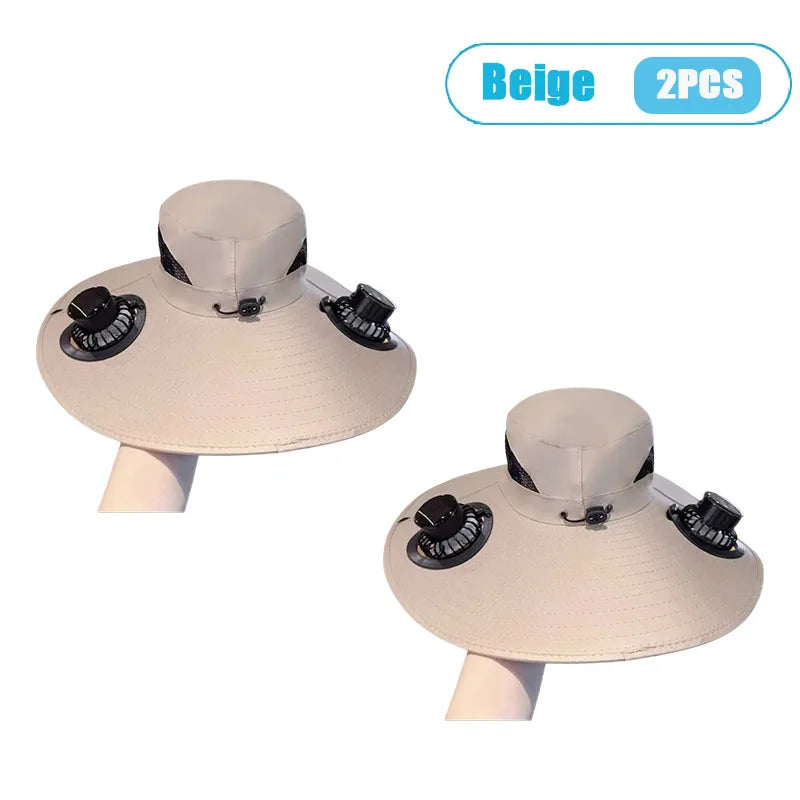 Solar Fan Sun Hat With Dual Fans And USB Charging
