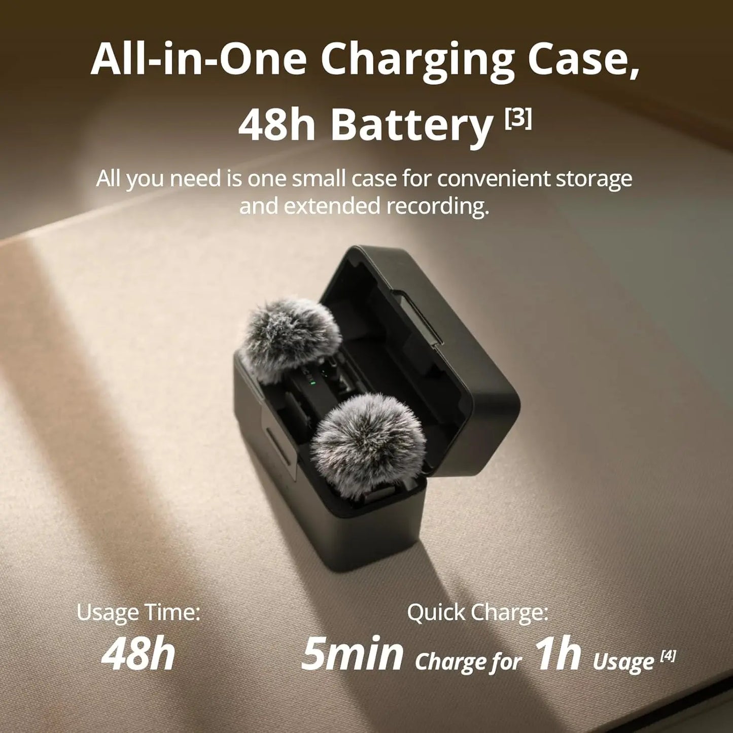 Wireless Microphone System with 48 Hour Battery Life Charging Case and Two Level Active Noise Cancelling