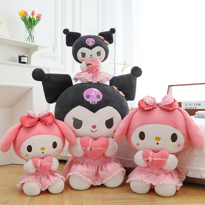 Kawaii Hello Kitty Plush Toy Cute Filled Doll for Kids Birthday Gift Lovely My Melody Kuromi Floral Stuffed Animal Soft Large