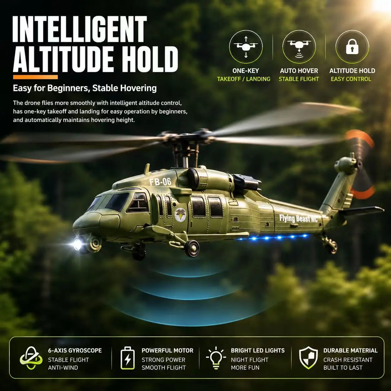 Remote Control Single Rotor Military Helicopter With Optical Flow Positioning