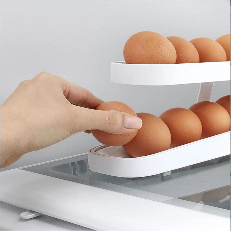 Automatic Rolling Egg Holder Rack – Refrigerator Egg Storage Box Kitchen Organizer
