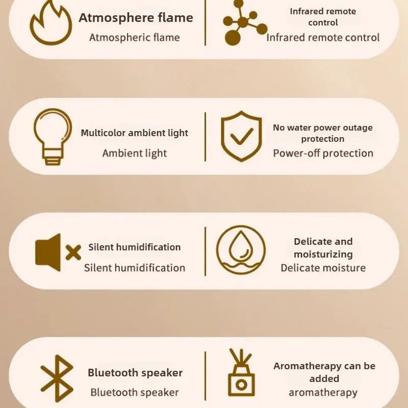 Simulated fireplace charcoal fire humidifier with Bluetooth stereo multifunctional aromatherapy silent fog air humidifier home