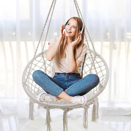 Outdoor Patio Garden Hammocks Hanging Hammock Swing Cotton Rope Chair Non-Iron Stand Indoor Camping Outdoor Furniture