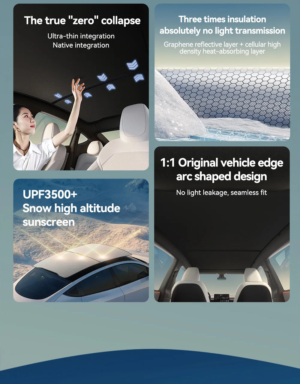 Graphene Honeycomb Sunshade Set for Tesla Model 3 Highland and Model Y Juniper 2025 2026