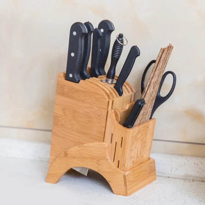 Bamboo Kitchen Knife Holder Wood Chef Cleaver Santoku Knife Stand Floor Standing Home Restaurant Knives Rack Wooden Organizer