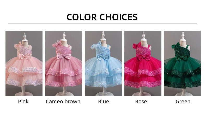 New Girls Sequin Tulle Cake Dress - Sparkling Layered Princess Gown for Baby‘s 1st Birthday & Banquet