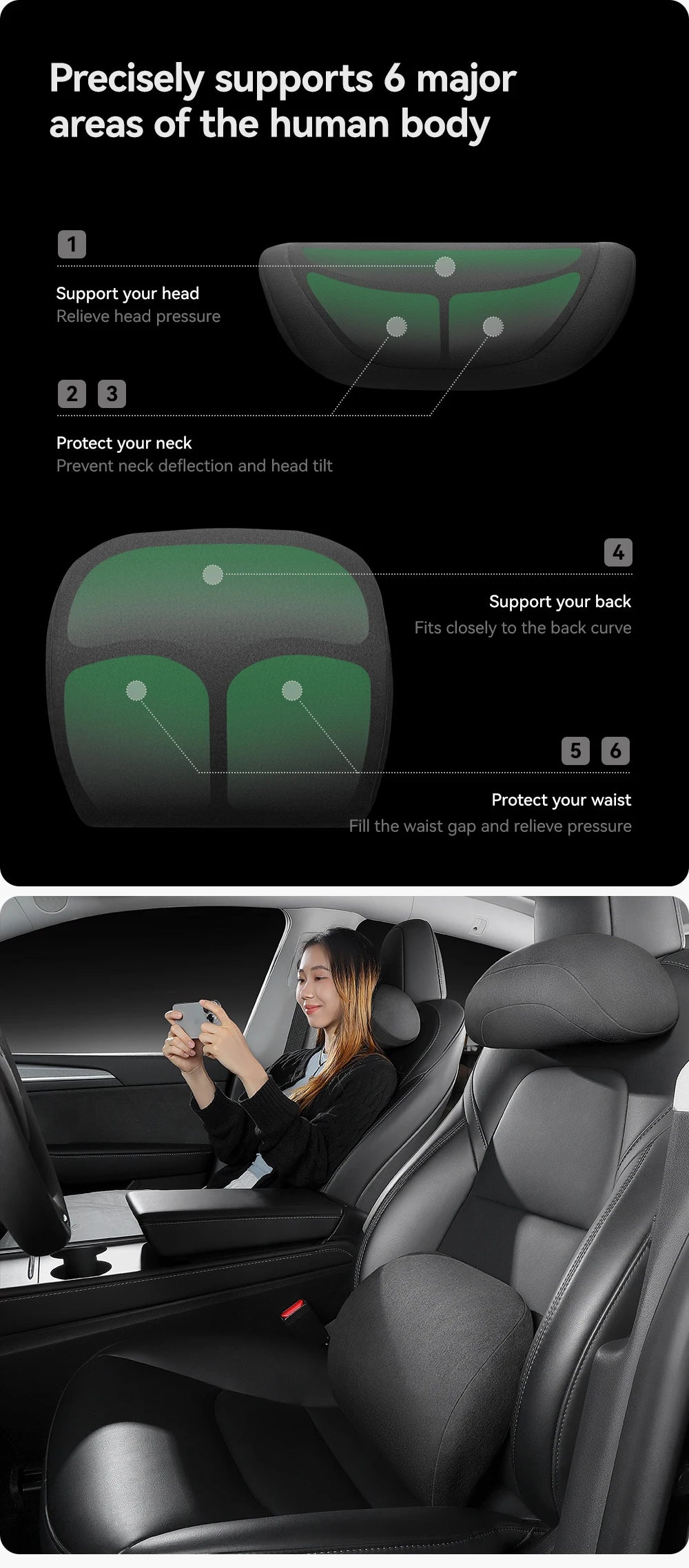 Memory Foam Neck Pillow and Lumbar Support Cushion for Tesla Model 3 Y X S
