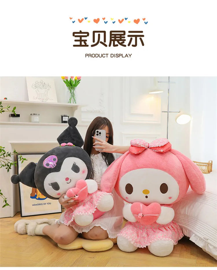 Kawaii Hello Kitty Plush Toy Cute Filled Doll for Kids Birthday Gift Lovely My Melody Kuromi Floral Stuffed Animal Soft Large