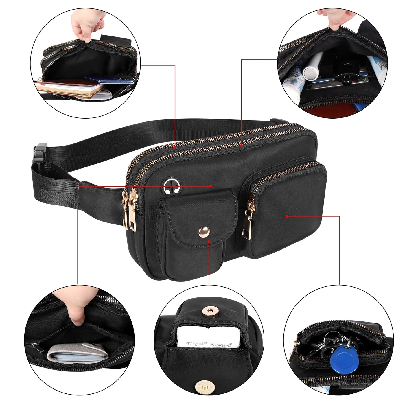 Fanny Pack Waist Bags Double Zipper Multi-Pockets Waterproof Belt Bag Sport Adjustable Strap Chest Pack