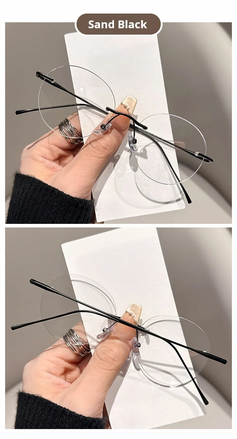Womens Retro Round Rimless Progressive Multifocal Prescription Glasses