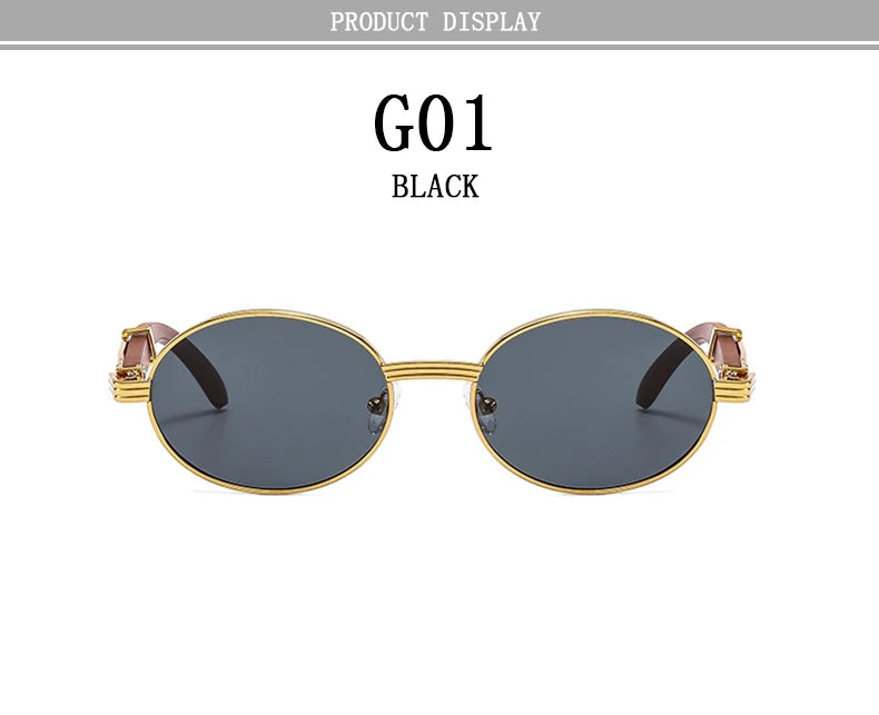 Oval Wooden Frame Sunglasses With UV400 Protection