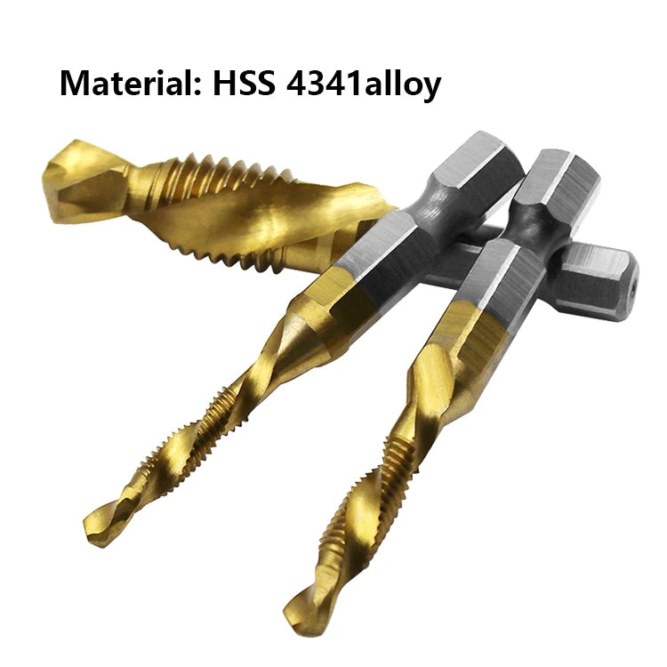 1pcs Hex Shank Titanium Plated HSS Screw Thread Metric Tap Drill Bits Screw Machine Compound Tap M3 M4 M5 M6 M8 M10 Hand Tools