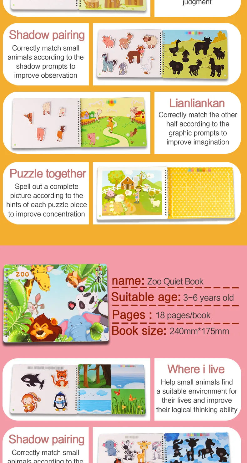 Montessori  Busy Book My First Quiet Book Paste Learning Educational Toys Books  Matching Game Toys for 1 to 3 Y