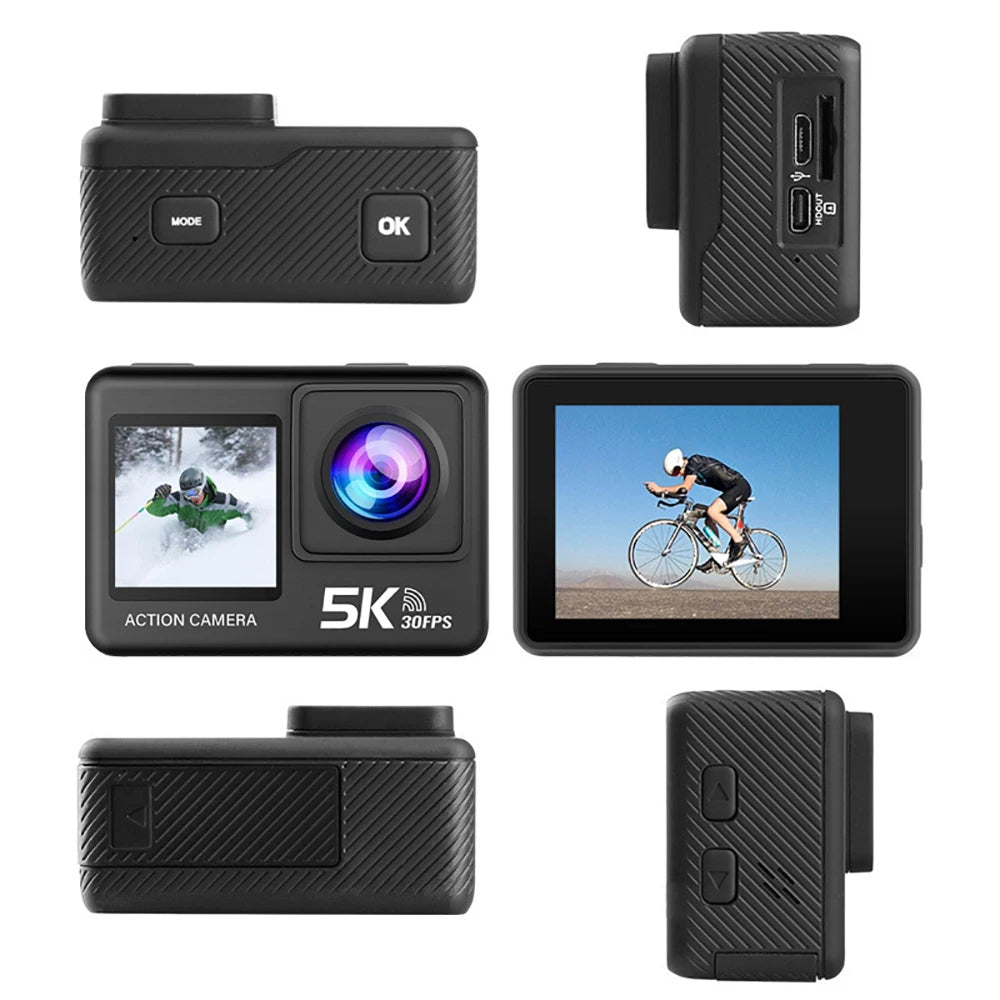 5K 4K60FPS Action Camera 50MP Dual Screen Touch Display WiFi EIS Waterproof Sports Camera with Wireless Microphone Support