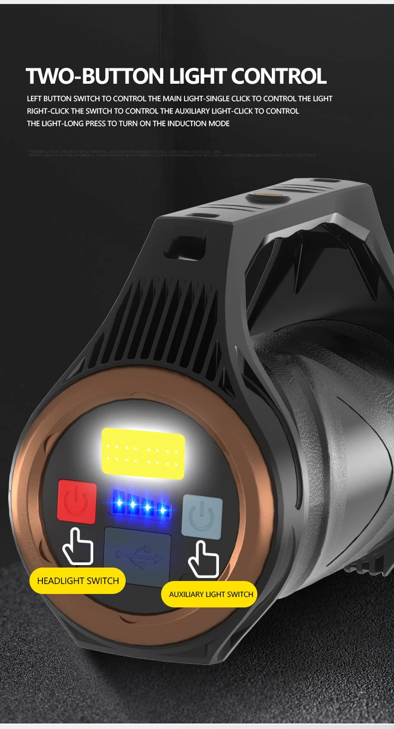 uper Bright Rechargeable Spotlight Rotating Zoom LED Flashlight with COB Sensor Light Power Bank