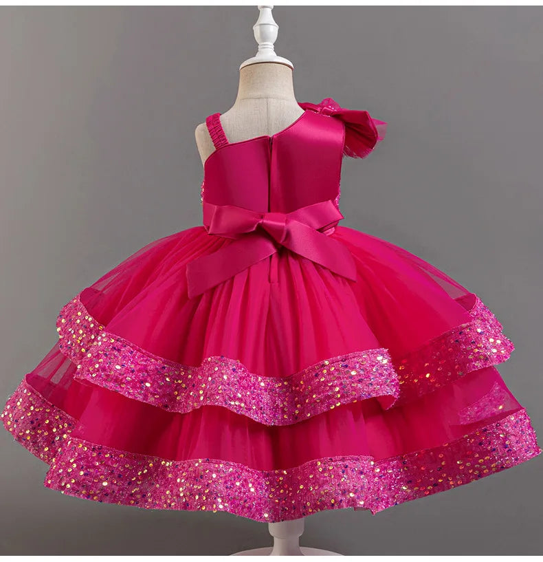 New Girls Sequin Tulle Cake Dress - Sparkling Layered Princess Gown for Baby‘s 1st Birthday & Banquet