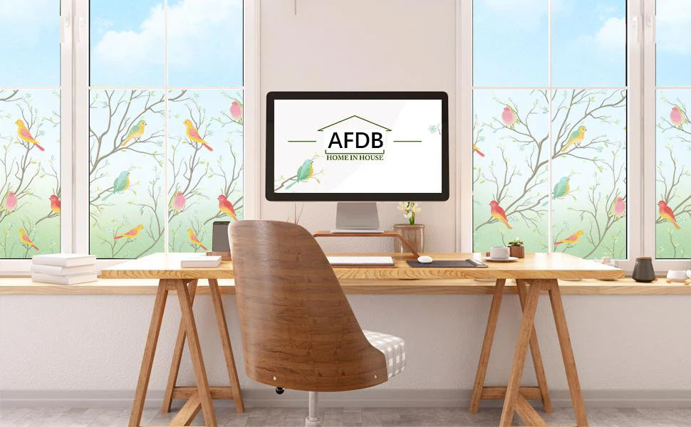Privacy Window Film Opaque Static Cling Non Adhesive Film Bird Decals Decorative Glass Cover Tint Frosted Stickers for Home