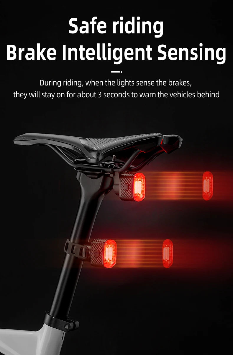 Smart Bicycle Brake Light IPx6 Taillight Type-C Bike Tail Rear Light Auto Stop LED Riding Warning Cycling Light