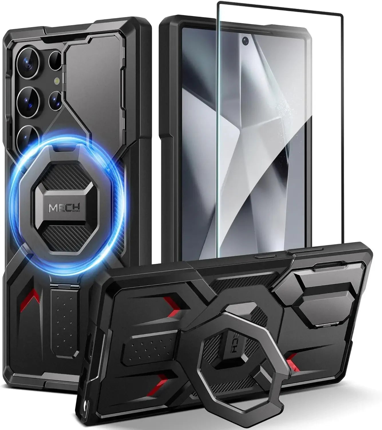 For Samsung Galaxy S24 Ultra Case with Ring Stand & Camera Cover Kickstand Drop Shockproof Rugged Protection MagSafe Phone Case
