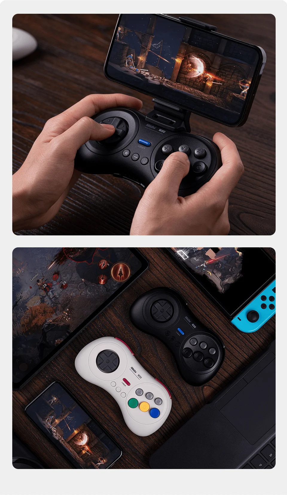 Bluetooth Retro Gaming Controller with Six Button Layout for Nintendo Switch PC and Android
