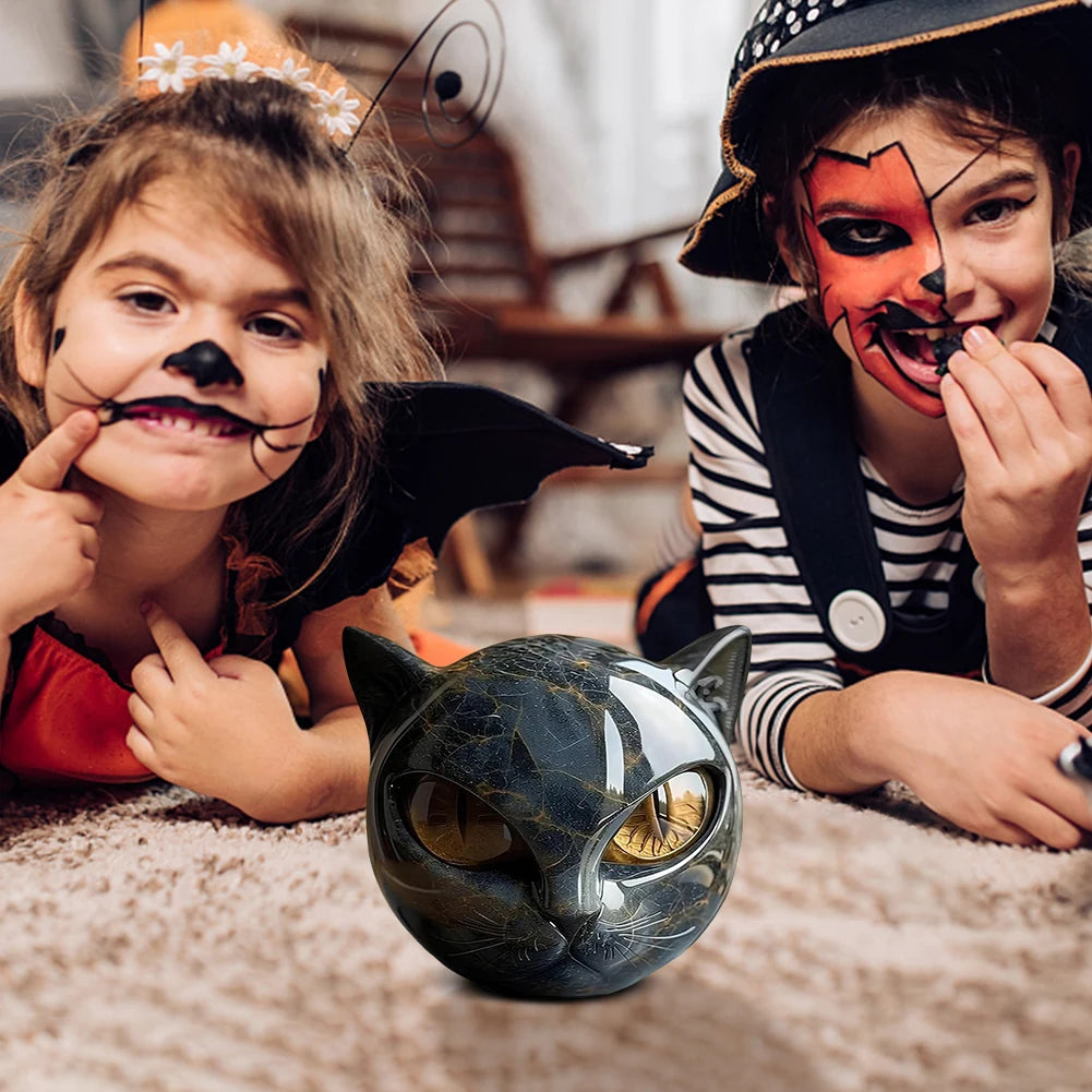 Black Cat Figurine Resin Cat Head Healing Stone Marble Texture Cat Stone Resin Cat Sculpture Ornament Cat Sculpture Craft Decor