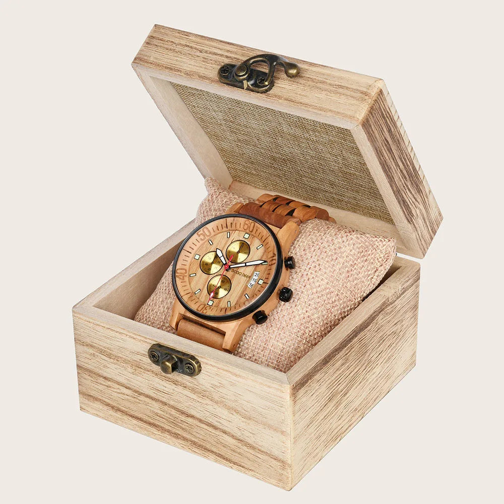 Wood Watch Calendar Multifunctional Fashion Wrist Quartz Customizable Engraving