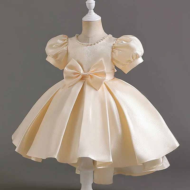 Elegant Backless Flower Girl Dress - Girls' Satin Gown for Pageant, Hosting & Walk Show