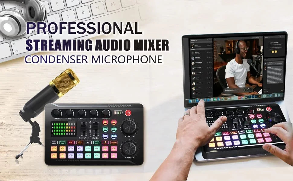 Professional USB Condenser Microphone Sound Mixer Kit With Bluetooth Voice Changer