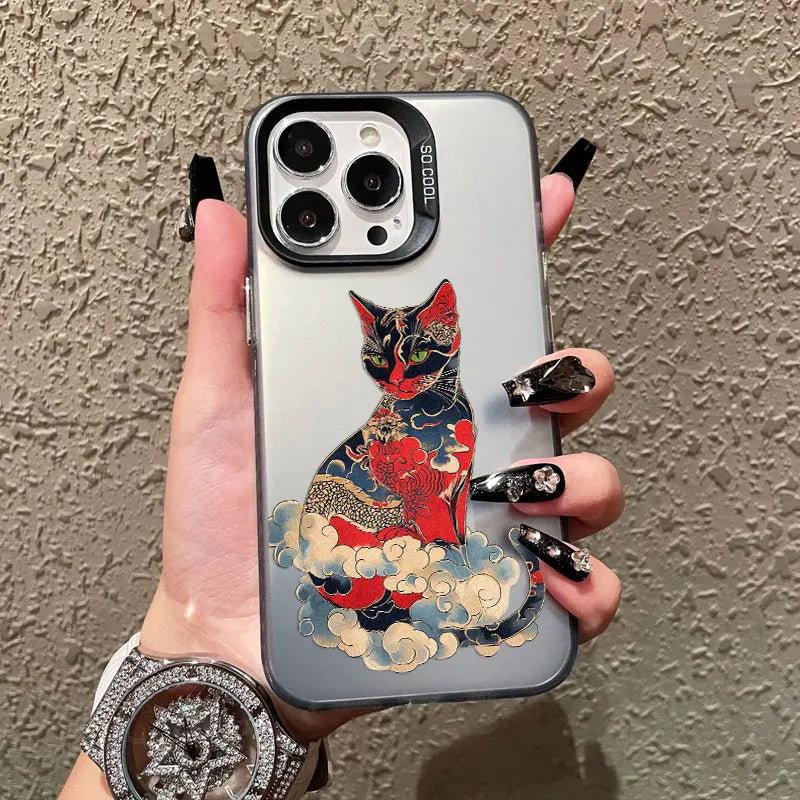 Colorful Japan Cat Design Phone Case For Samsung Galaxy S24 S23 S21 FE S25 S24 S23 S22 Ultra Plus Shockproof Laser Back Covers