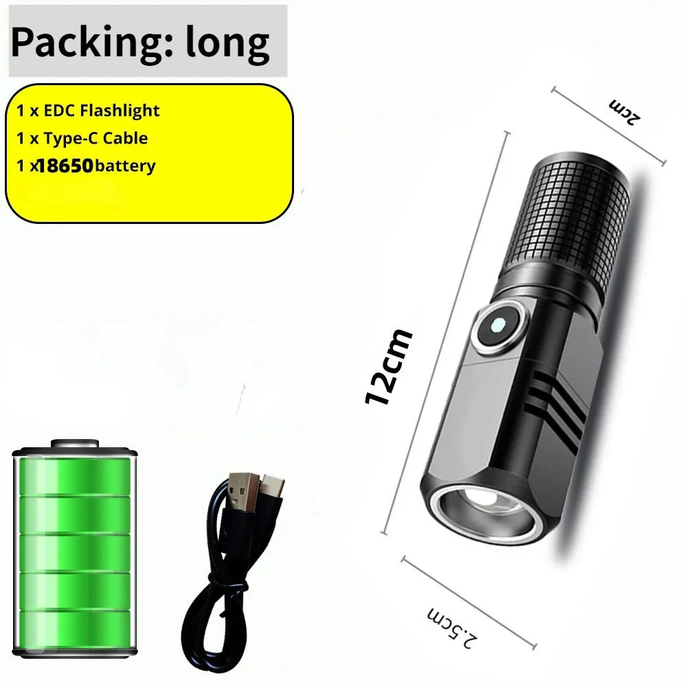 Mini XHP50 LED Flashlight Rechargeable USB Zoom Torch Super Bright Portable Camping Light