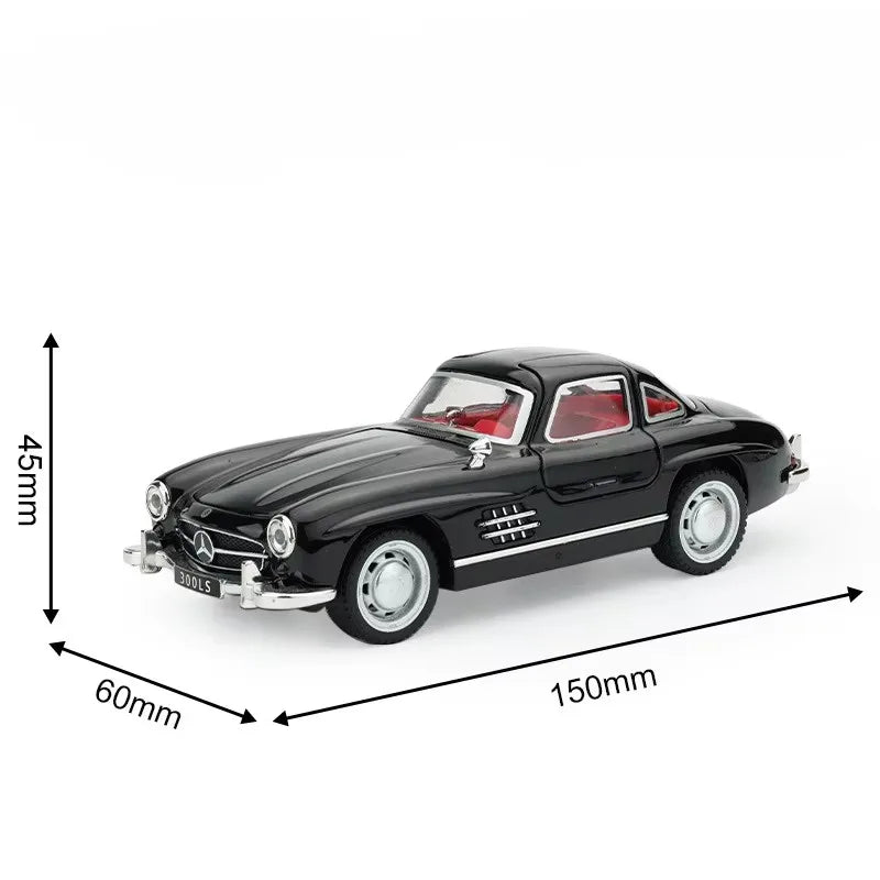 1:32 500K 300SL Vintage Car Model Toy Shock Absorption Alloy Diecast Vehicle Models Sound Light Pull Back Collection Gifts