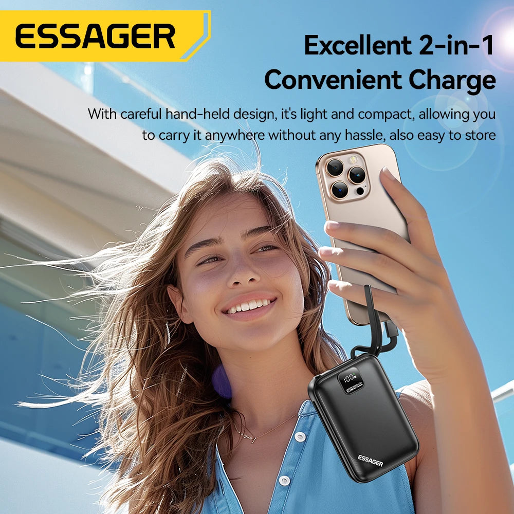 20000mAh 65W Power Bank PD Fast Charging USB-C Portable Charger with Built-in Cables & Digital Display