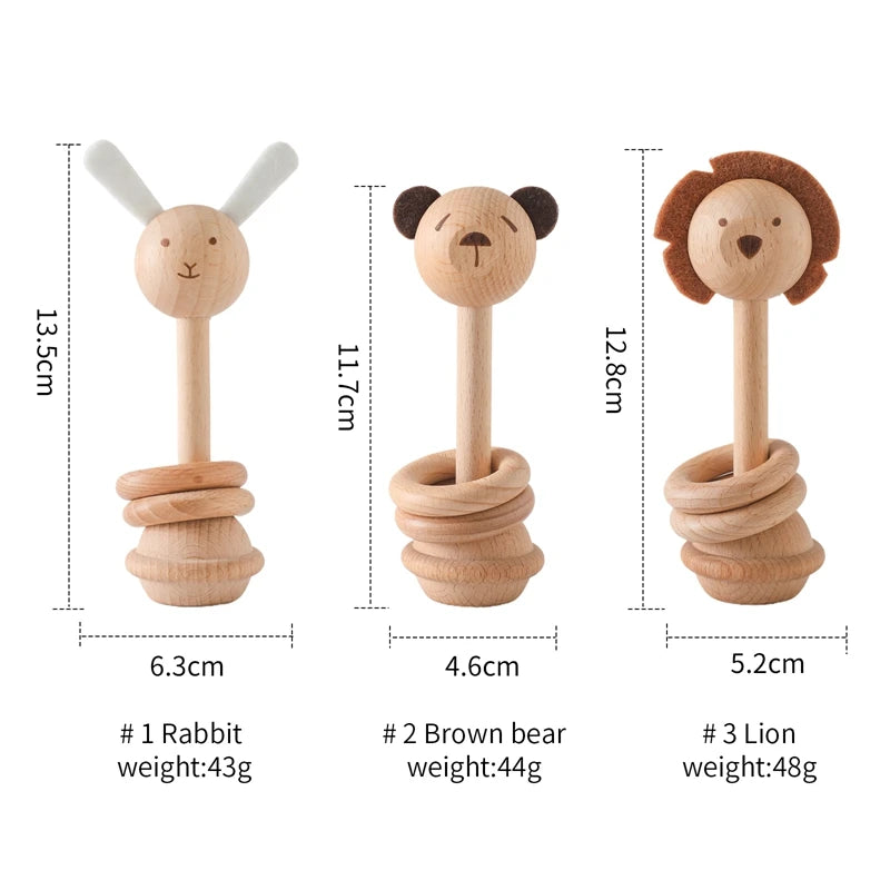 Wooden Montessori Toys For Babies Mobile Rattle Toy Comfort Rattle Toy Beech Wooden Animal Baby Comfort Toy  Nursery Decoration