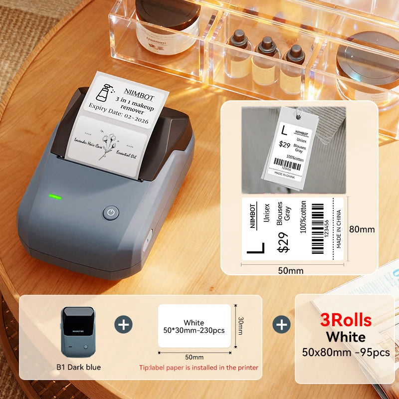 B1 Portable Thermal Label Printer 2 Inch, Bluetooth Mini Sticker Maker, Wireless Inkless Label Printer for Smartphone & PC
