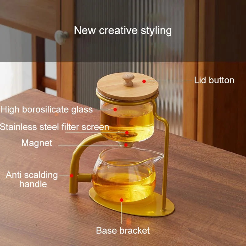 Automatic Glass Teapot Set, Magnetic Diversion, Rotating, Lazy Kungfu, Drinking, 1 Set