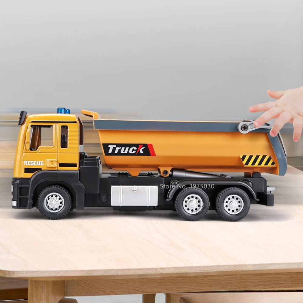 1/50 Scale Tipper Truck Alloy Diecast Toy Model Dump Engineering Transport Truck Sound Light Pull Back Collection Gifts
