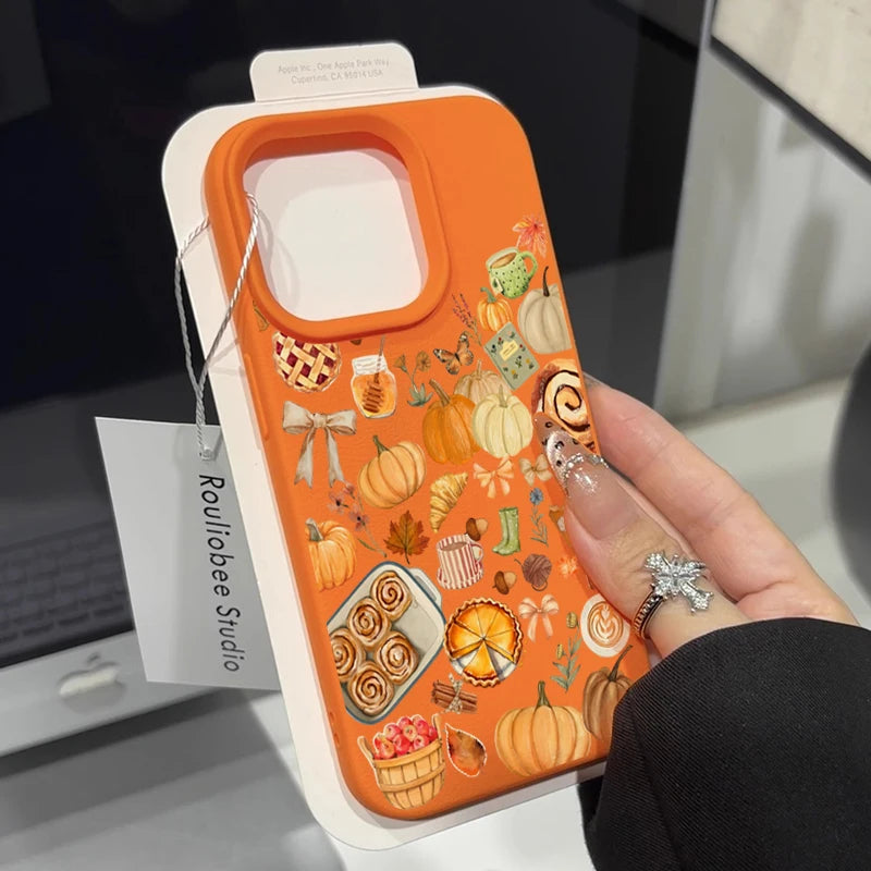 Pumpkin Autumn Leaves And Fall Atmosphere Pattern Phone Case For iPhone 17 16 15 14 Pro Max Air 16 Plus Cover
