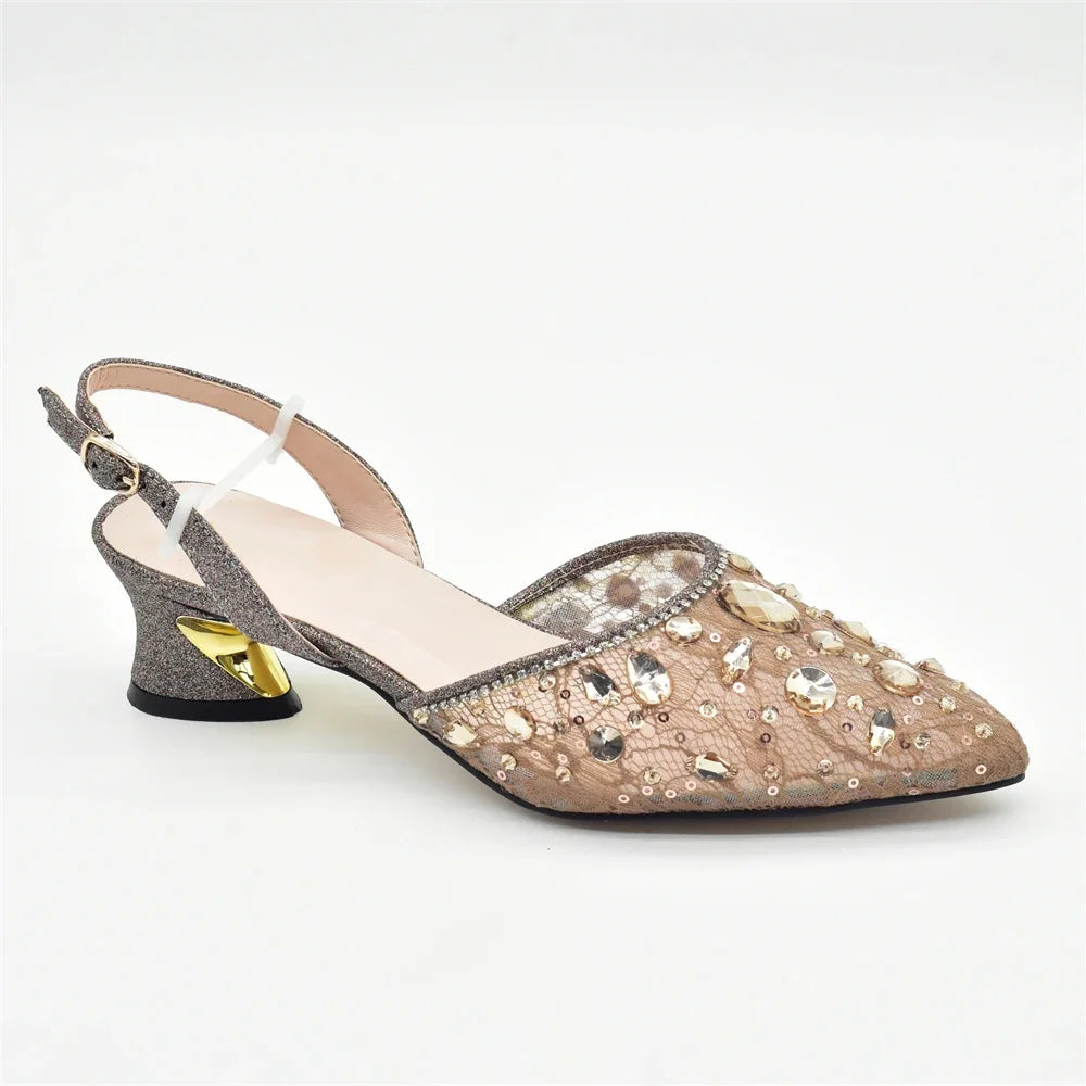 African Wedding Shoes and Bag Set with Rhinestone Italian Design Shoes with Matching Bags Nigerian Lady Party Pumps
