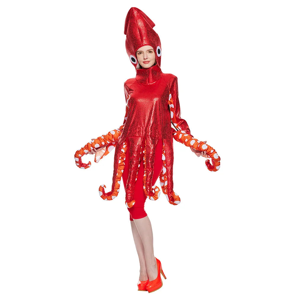 Spot New Halloween Squid Cos Costume Mar Life Party Jumpsuit Funny Costumes